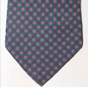 Oscar de la Renta Men Neck Tie Blue Geometric Red 100% Silk Made In Canada